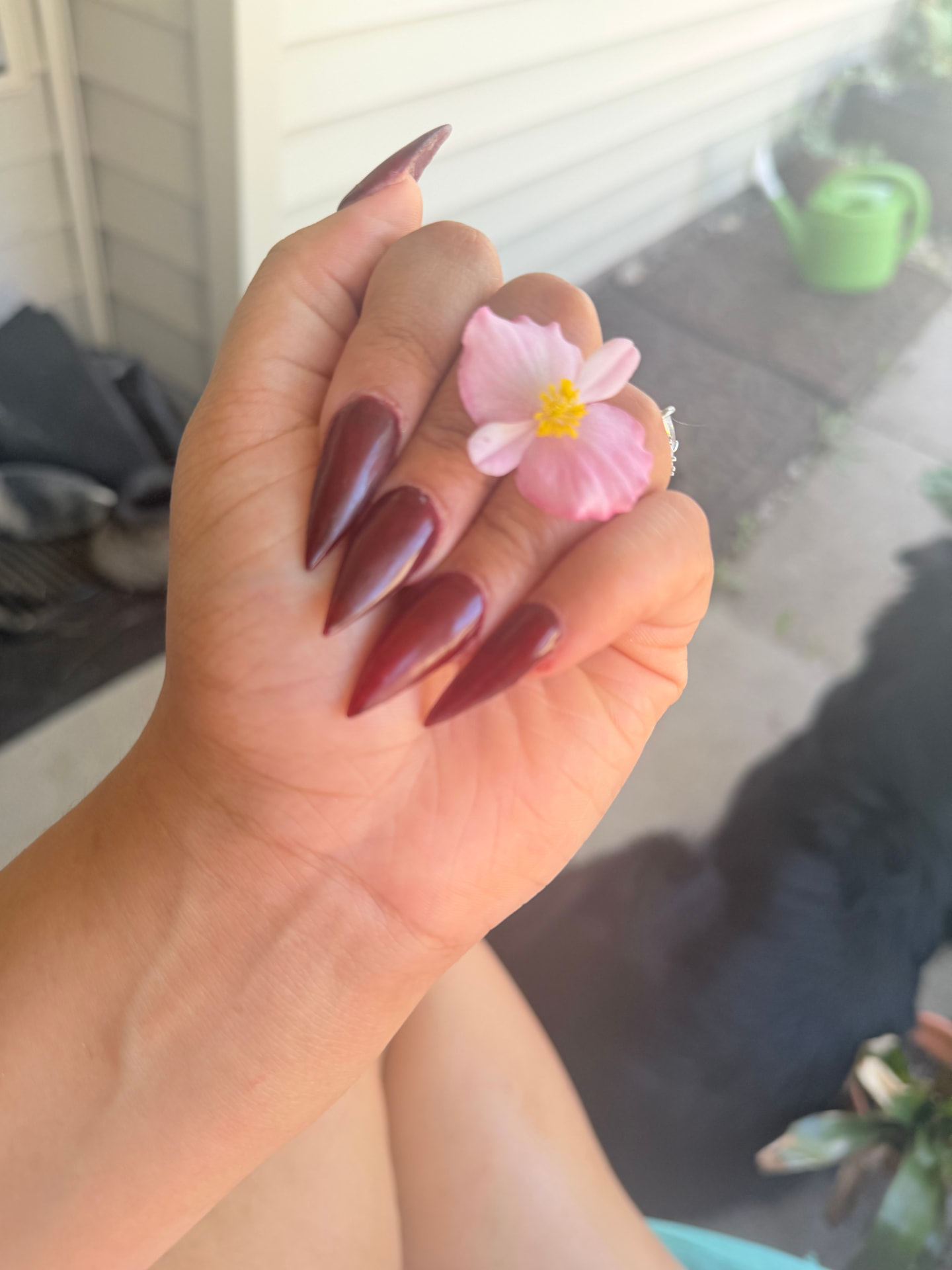 Deep burgundy long stiletto nail set by Nails By B
