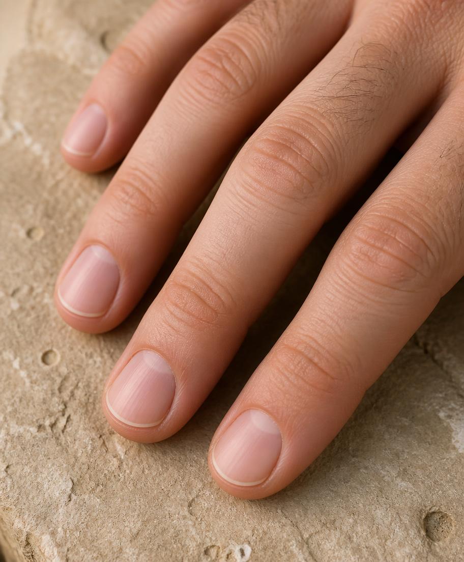 Natural manicure with shaped nails and a clear finish